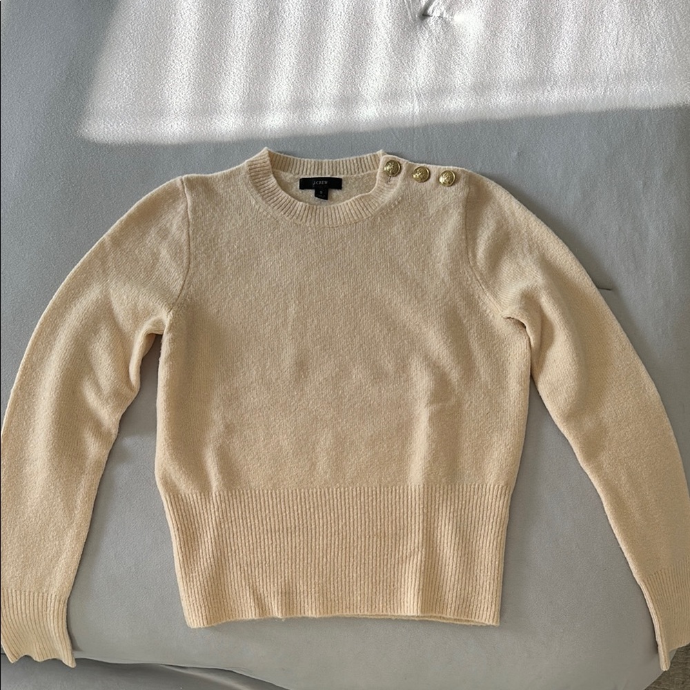 J. Crew Cream Crew Neck Sweater Fitted Knit